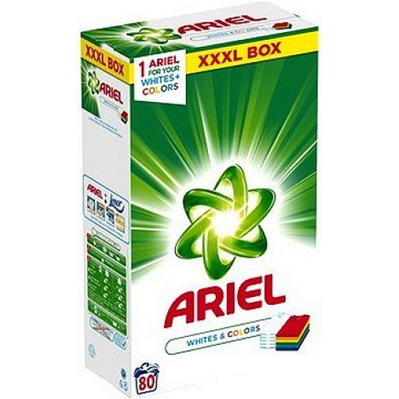 Ariel Whites + Colors Mountain Spring prací prášek na barevné i bílé prádlo krabice 80 dávek 6 kg