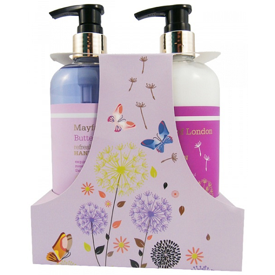 Mayfair of London Butterflies tekuté mýdlo 400 ml + mléko na ruce 400 ml, kosmetická sada