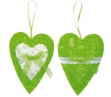 Srdíčko na zavěšení textil zelené 14 cm 1 kus