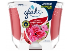 Glade Maxi Luscious Cherry & Peony s vůní třešně a pivoňky, vonná svíčka ve skle doba hoření až 52 hodin 224 g