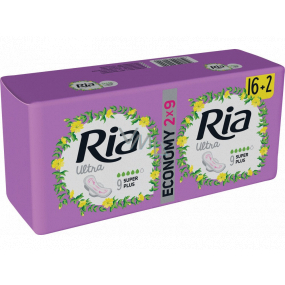 Ria Ultra Super Plus ultra tenké hygienické vložky s křidélky 2 x 9 kusů