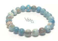 Larimar náramek elastický přírodní kámen, kulička + modré oko 8 mm / 16 - 17 cm, kámen bájné Atlantidy