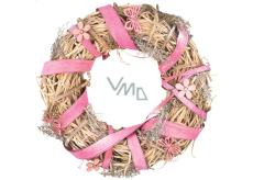 Věnec květinový s růžovými dekoracemi 25 cm