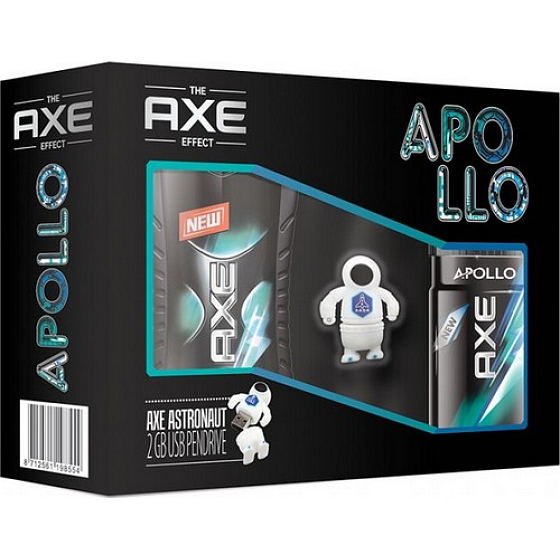 Axe Apollo deodorant sprej 150 ml + sprchový gel 250 ml + USB Astronaut 2 GB, kosmetická sada