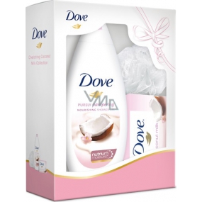 Dove Kokosové mléko a květy jasmínu sprchový gel 250 ml + toaletní mýdlo 100 g + žínka, kosmetická sada