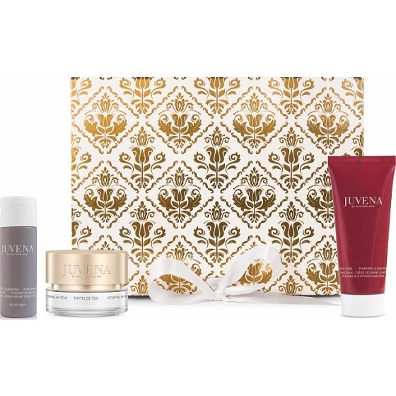 Juvena Moisture Cream Rich celodenní krém 50 ml + Pampering & Smoothing Handcream krém na ruce 100 ml + Cleansing Lifting Peeling Powder peeling 20 g, kosmetická sada