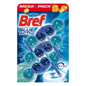 Bref Blue Aktiv Eucalyptus WC blok pro hygienickou čistotu a svěžest Vaší toalety, obarvuje vodu do modrého odstínu 3 x 50 g