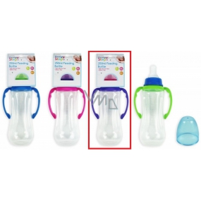 First Steps Feeding Bottle 0+ kojenecká lahev čirá s úchopy fialové barvy 250 ml
