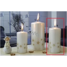Lima Starlight svíčka bílá zlaté hvězdy válec 60 x 120 mm 1 kus