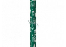 Zöwie Dárkový balicí papír 70 x 150 cm Vánoční Nordic Light zelený s bílými domečky a stromky