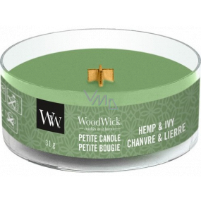 WoodWick Hemp & Ivy - Konopí a břečťan vonná svíčka s dřevěným knotem petite 31 g