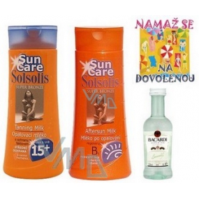 Bohemia Gifts Solsolis Sun Care OF15 opalovací mléko 250 ml, mléko po opalování 250 ml, Bacardi 5 cl