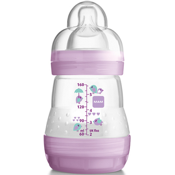 Mam Anti-Colic antikoliková láhev na krmení, silikonová jemná savička různé barvy 0+ měsíců 160 ml