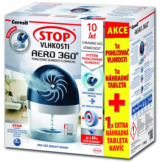 Ceresit Stop vlhkosti Aero 360 pohlcovač vlhkosti komplet modrý + náhradní tablety 2 x 450 g