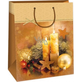 Ditipo Dárková papírová taška 32,4 x 10,2 x 44,5 cm béžová 2 svíčky baňky