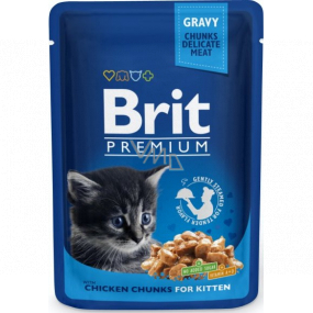 Brit Premium Kuřecí kousky v omáčce kompletní krmivo pro koťata kapsička 100 g