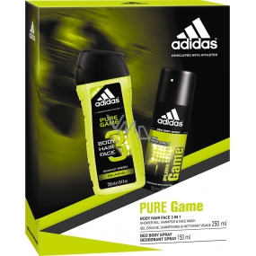 Adidas Pure Game deodorant sprej pro muže 150 ml + 3v1 sprchový gel na tělo, tvář a vlasy 250 ml, kosmetická sada