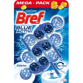 Bref Blue Aktiv Chlorine WC blok pro hygienickou čistotu a svěžest Vaší toalety, obarvuje vodu do modrého odstínu 3 x 50 g