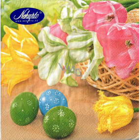 Nekupto Papírové ubrousky 3 vrstvé 33 x 33 cm 20 kusů Velikonoční Žluté, růžové tulipány, zelené, modré vajíčko
