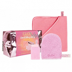 Glov Good Vibes Only odličovací cestovní rukavice + žínka na odstranění masky + prstík na peeling rtů + kosmetická taštička, kosmetická sada pro ženy