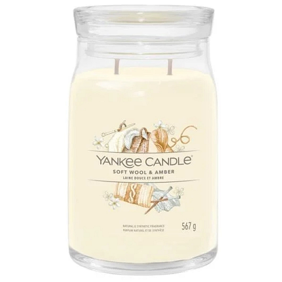 Yankee Candle Soft Wool & Amber - Jemná vlna a ambra vonná svíčka Signature velká sklo 2 knoty 567 g