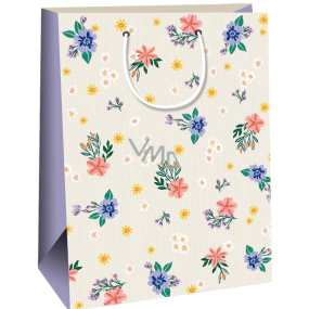 Ditipo Dárková kraftová taška béžová 27 x 12 x 37 cm Barevné kvítka