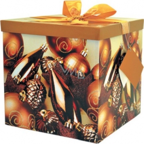 Anděl Dárková krabička skládací s mašlí a jmenovkou skládací vánoční zlatá 25 x 25 x 25 cm