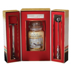 Yankee Candle Vanilla - Vanilka vonná svíčka Classic velká sklo 623 g + nůžky + zhášedlo, vánoční dárková sada