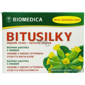 Biomedica Bitusilky bylinné pastilky s medem a vitaminem C, vhodné v období zvýšeného výskytu nachlazení doplněk stravy 15 kusů
