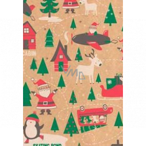 Ditipo Dárkový balicí papír 70 x 200 cm Vánoční KRAFT Santa zelené stromečky
