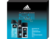 Adidas Ice Dive parfémovaný deodorant sklo 75 ml + deodorant sprej 150 ml + sprchový gel 250 ml, kosmetická sada pro muže