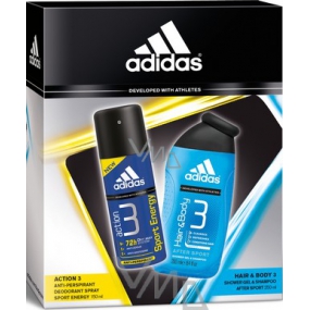 Adidas Action 3 Sport Energy antiperspirant deodorant sprej 150 ml + sprchový gel 250 ml, kosmetická sada