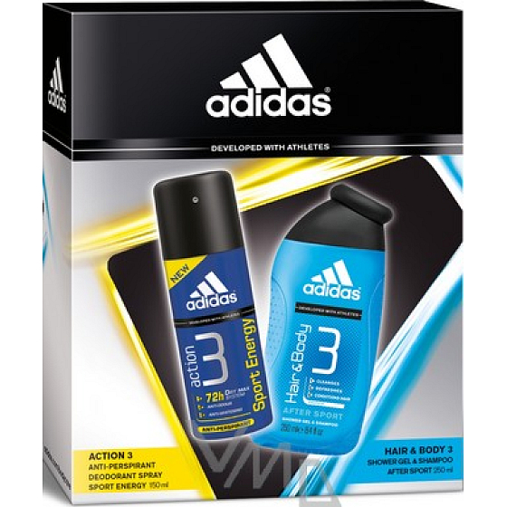 Adidas Action 3 Sport Energy antiperspirant deodorant sprej 150 ml + sprchový gel 250 ml, kosmetická sada