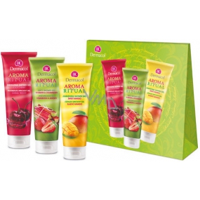 Dermacol Aroma Ritual Černá třešen sprchový gel 250 ml + Sladké mango 250 ml + Rebarbora a jahody 250 ml, kosmetická sada