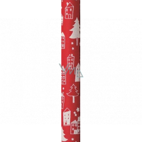 Zöwie Dárkový balicí papír 70 x 150 cm Vánoční Nordic Light červený s bílými domečky a stromky