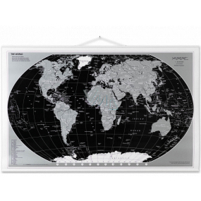Naga Nástěnná mapa světa laminovaná Černo-stříbrná 95 x 62 cm