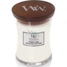WoodWick Coconut & Tonka - Kokos a tonka boby vonná svíčka s dřevěným knotem a víčkem sklo střední 275 g