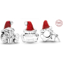 Charm Sterlingové stříbro 925 Santa s červenou čepicí, korálek na náramek Vánoce