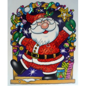 Okenní fólie bez lepidla barevná s hologramovou ražbou Santa Claus 27 x 20 cm