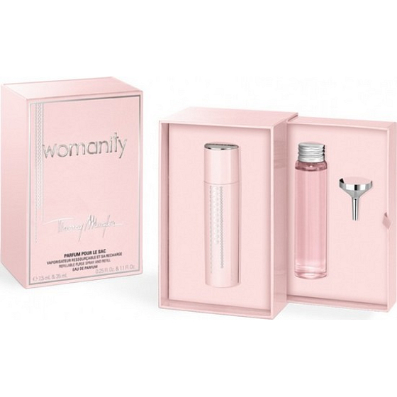 Thierry Mugler Womanity parfémovaná voda plnitelný flakon 7,5 ml + parfémovaná voda náhradní náplň 35 ml, dárková sada