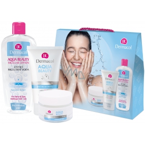 Dermacol Aqua Beauty Moisturizing Cream hydratační krém 50 ml + Aqua Beauty 3in1 Face Cleaning Gel mycí gel 150 ml + Aqua Beauty Micellar Lotion micelární voda 400 ml, kosmetická sada