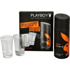Playboy Miami Párty deodorant sprej 150 ml + sexy skleničky 2 kusy, pro muže kosmetická sada