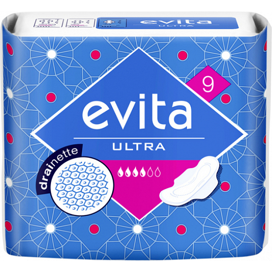 Evita Ultra Drainette hygienické vložky s křidélky 9 kusů