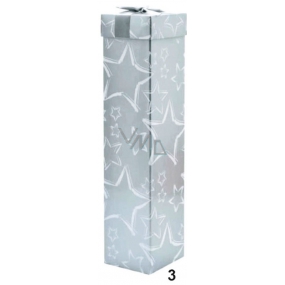 Anděl Dárková krabička skládací s mašlí na lahev vánoční stříbrná bílé hvězdy 34 x 8 x 8 cm