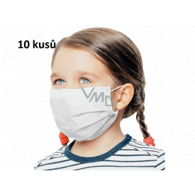 Rouška 3 vrstvá ochranná zdravotní netkaná jednorázová, nízký dýchací odpor pro děti 10 kusů bílá bez potisku