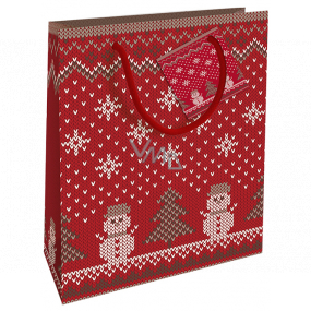 Nekupto Dárková papírová taška 23 x 18 x 10 cm Vánoční červená pletený vzor WBM 1933 30