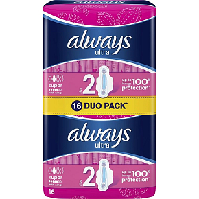Always Ultra Super hygienické vložky s křidélky 16 kusů
