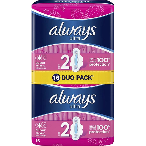 Always Ultra Super hygienické vložky s křidélky 16 kusů