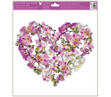 Okenní fólie bez lepidla Srdce z květů Orchidej 30 x 33,5 cm