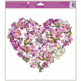Okenní fólie bez lepidla Srdce z květů Orchidej 30 x 33,5 cm